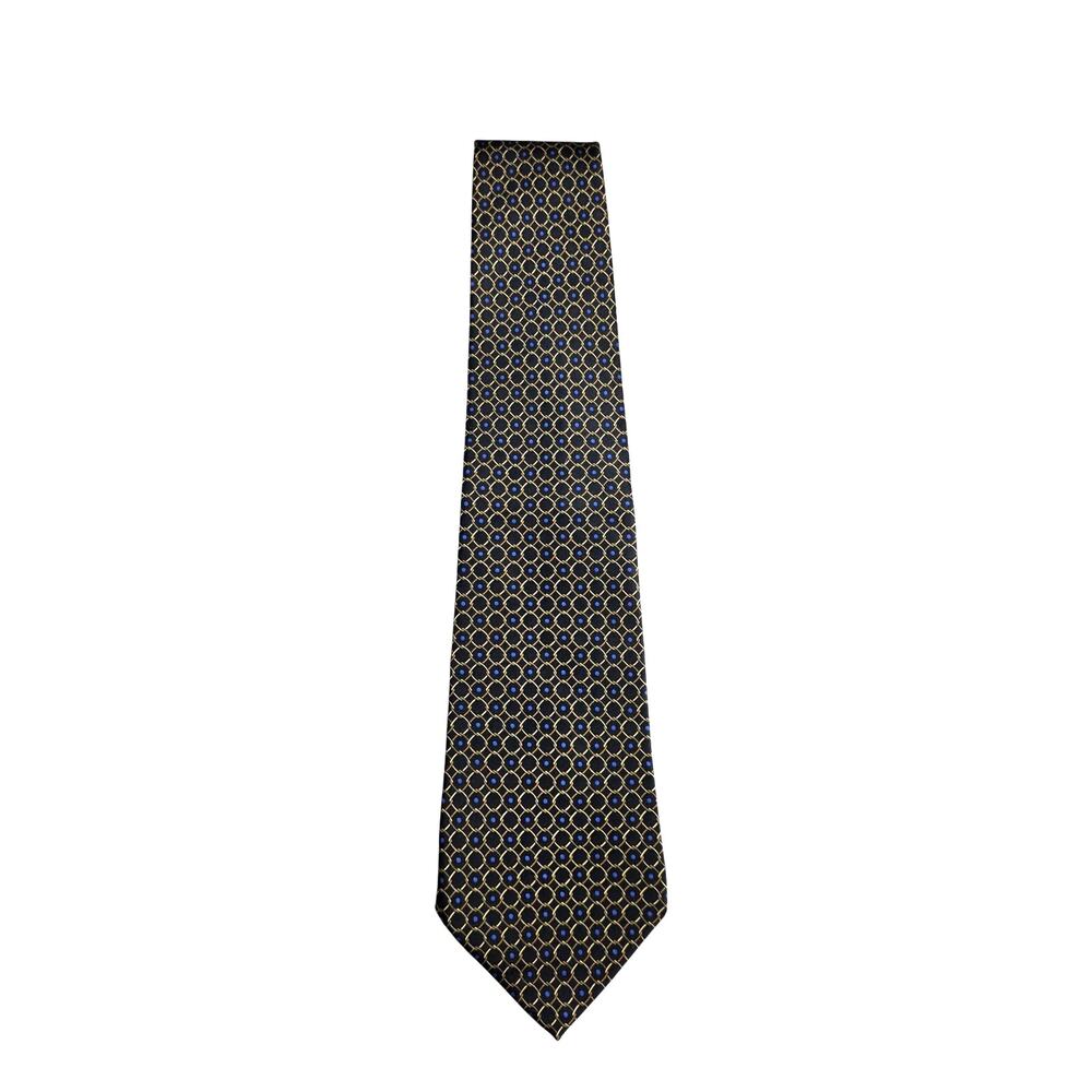 VTG 4' Gianfranco Ruffini Silk Tie Men Navy Gold Geometric Print Italy Necktie